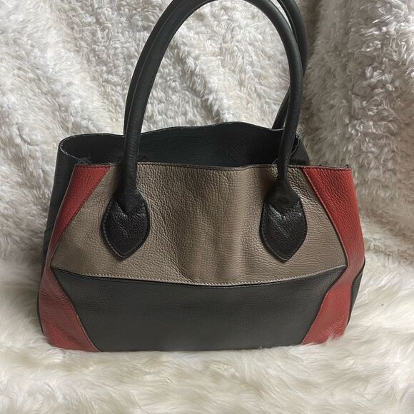 Giorgio Milano made in Italy pebble leather black, taupe & Red shoulder bag - Picture 2 of 13